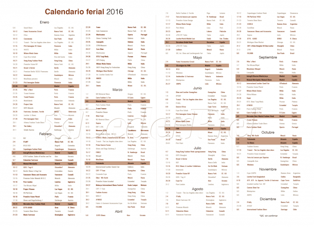 Calendario ferial 2016 de la industria del cuero y el calzado